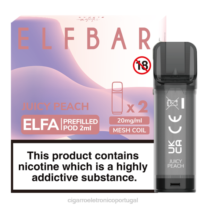 atacado vaporizador RB64332 pêssego suculento ELFBAR Elfa vagem pré-cheia - 2ml - 20mg (2 embalagens)