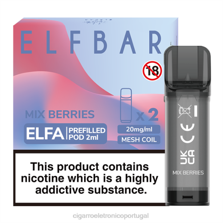 blu cigarro eletrónico portugal RB64339 misture frutas ELFBAR Elfa vagem pré-cheia - 2ml - 20mg (2 embalagens)