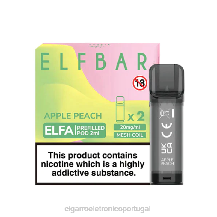 cigarro eletrónico iqos RB64325 maçã pêssego ELFBAR Elfa vagem pré-cheia - 2ml - 20mg (2 embalagens)
