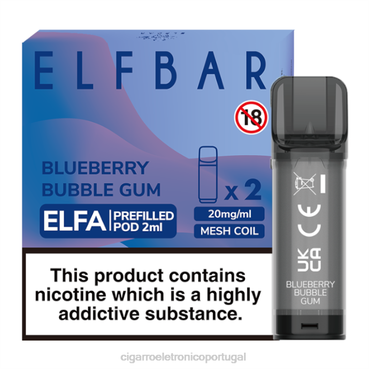 cigarro eletrónico preço portugal RB64333 chiclete de mirtilo ELFBAR Elfa vagem pré-cheia - 2ml - 20mg (2 embalagens)