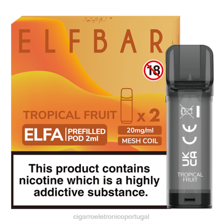 cigarro eletrônico vape RB64328 fruta tropical ELFBAR Elfa vagem pré-cheia - 2ml - 20mg (2 embalagens)
