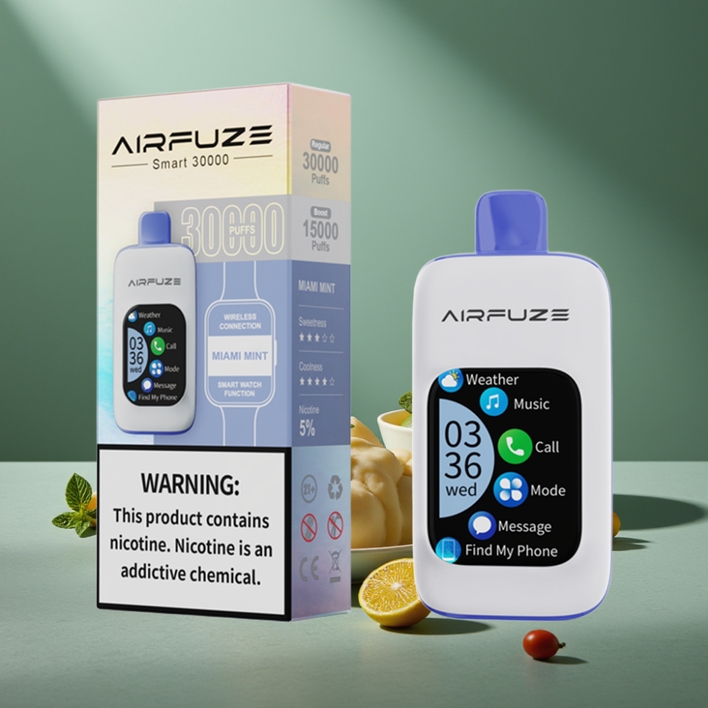 AirFuze Smart 30000 Puffs Disposable Pod com Tela Touch 2.01\" e Sabor Menta Miami