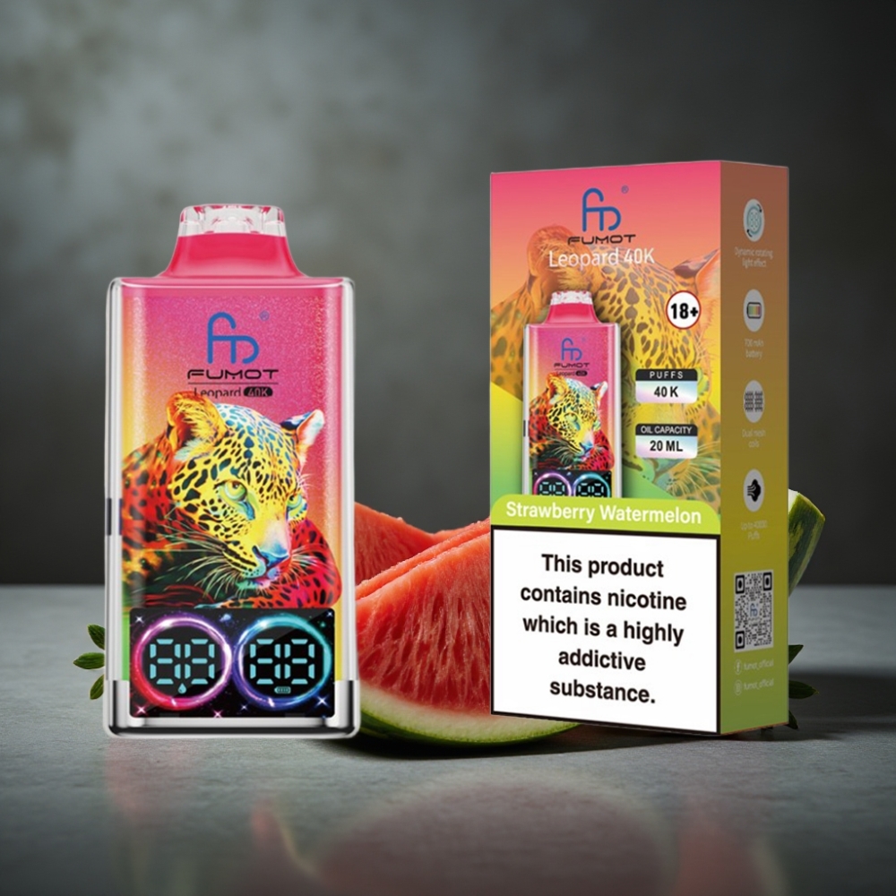 Fumot Leopard 40K Puffs 0%-5% Nicotine 700mAh Dual Mesh Morango Melancia Type-C