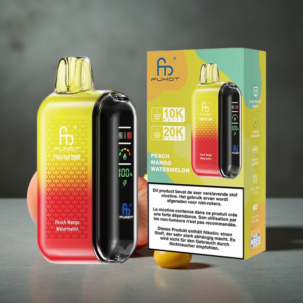 Fumot Tornado 20000 Puffs Disposable Vape Pêssego Manga Melancia Dual Mesh 850mAh