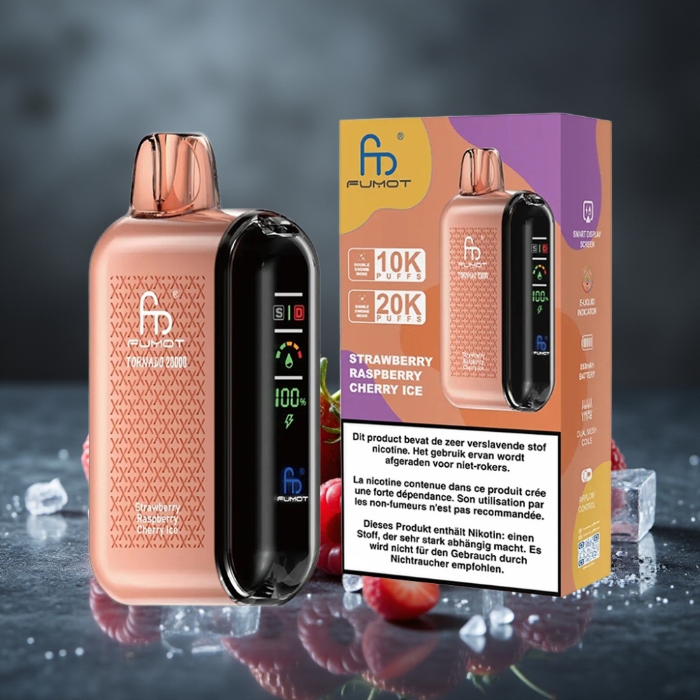 Fumot Tornado 20000 Puffs Dual Mesh 20ml Morango Framboesa Cereja Gelo