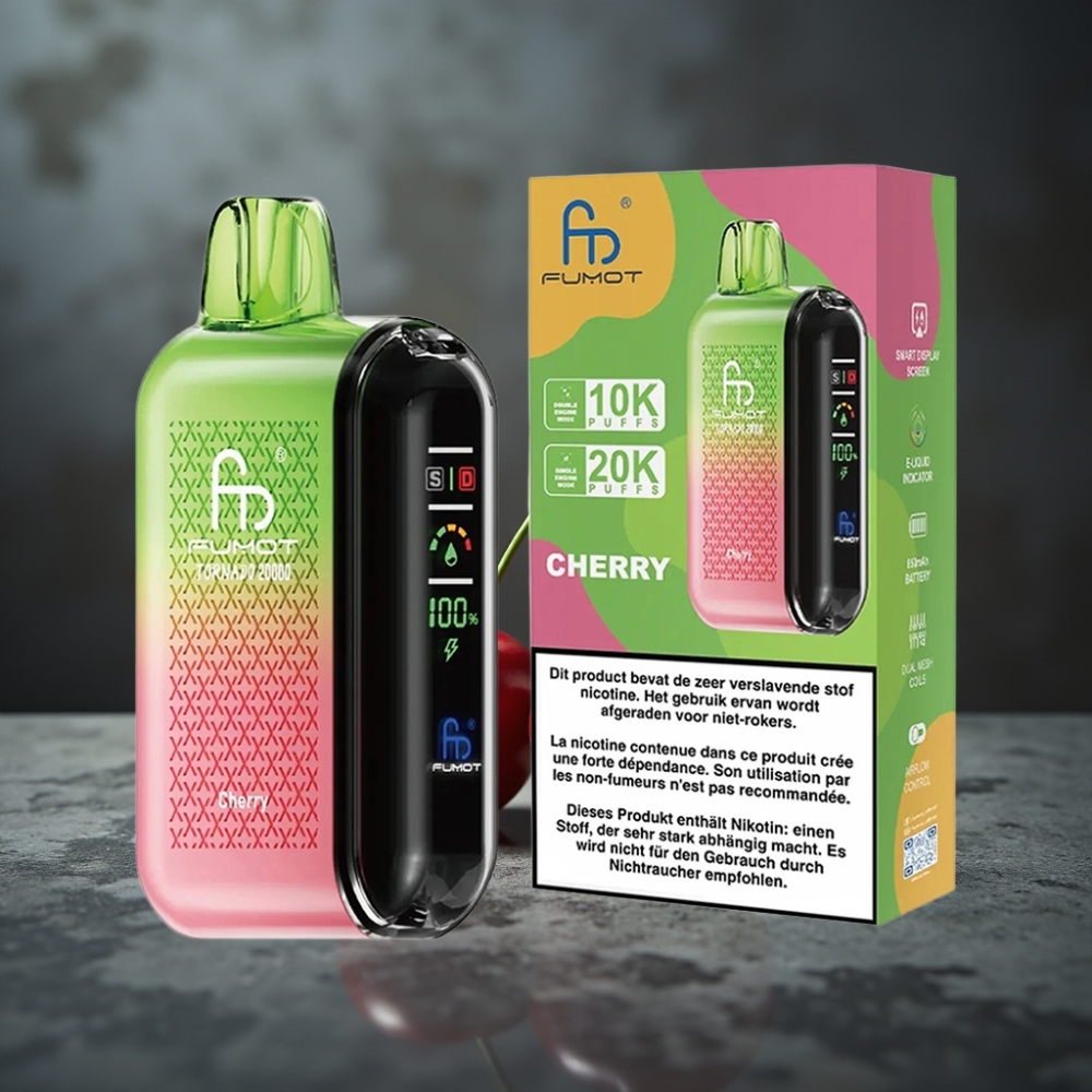 Fumot Tornado 20000 Puffs Dual Mesh Coil 20ml Bateria Recarregável Cereja