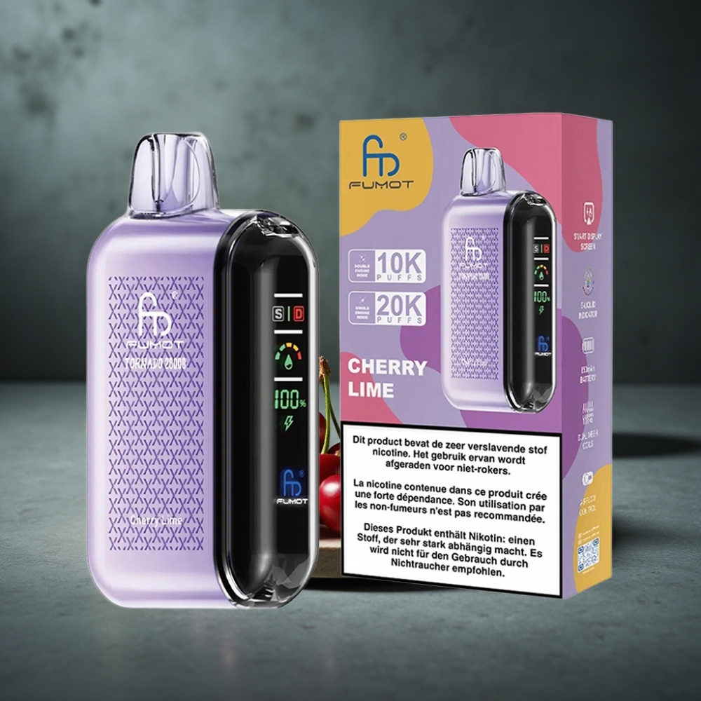 Fumot Tornado 20000 Puffs Dual Mesh Coil 20ml Bateria Recarregável Cereja Lima