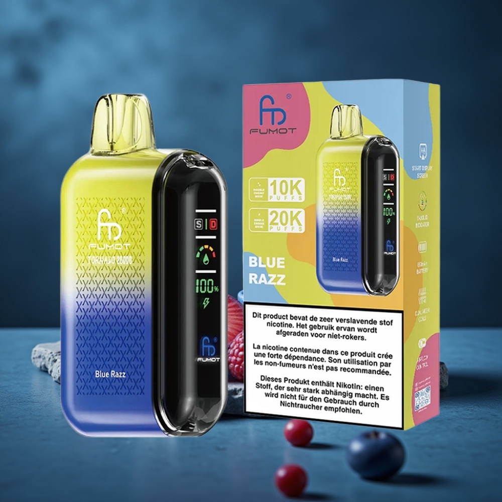 Fumot Tornado 20000 Puffs Dual Mesh Coil 20ml Bateria Recarregável Sabor Blue Razz