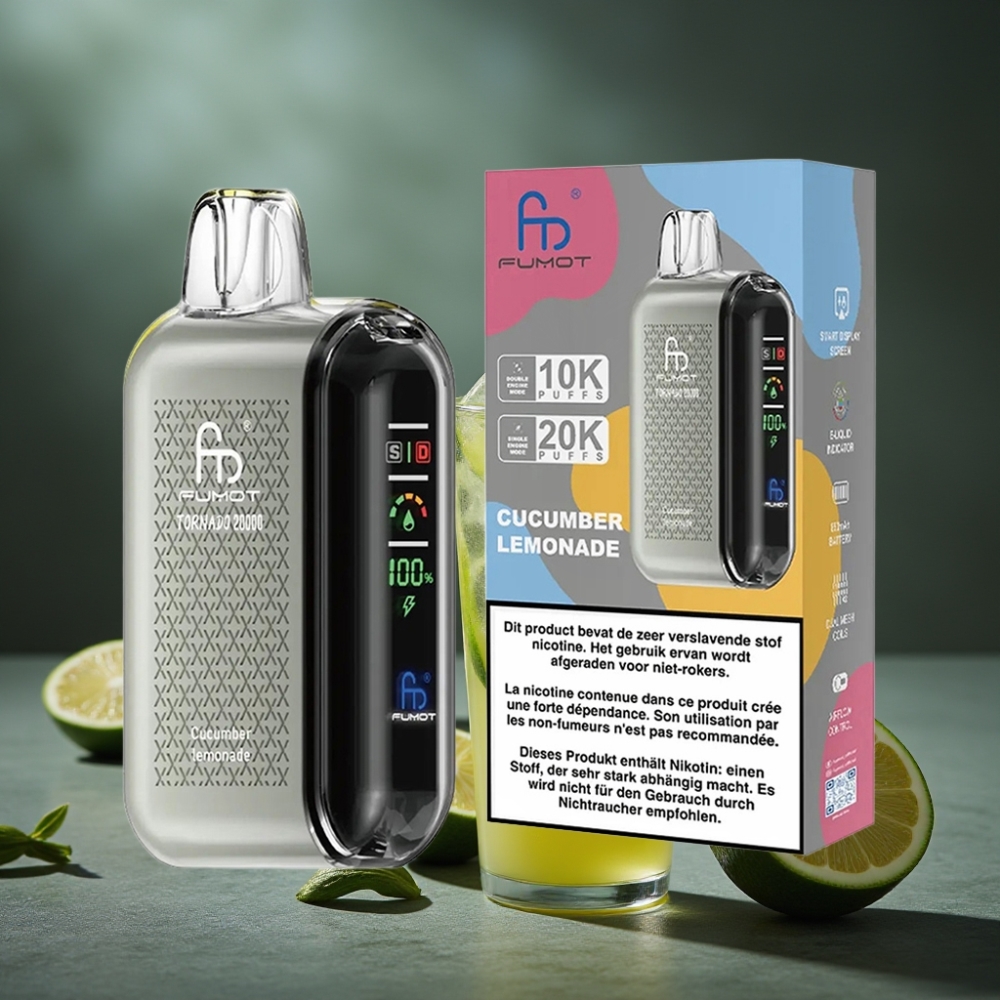 Fumot Tornado 20000 Puffs Dual Mesh Coil 20ml E-líquido Recarregável Limonada de Pepino