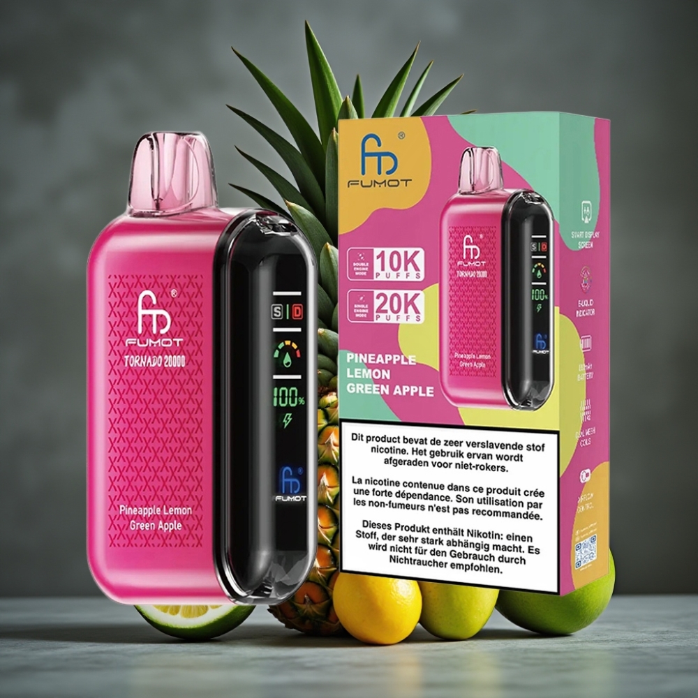 Fumot Tornado 20000 Puffs Dual Mesh Coil 20ml E-liquid Sabor Abacaxi Limão Maçã Verde
