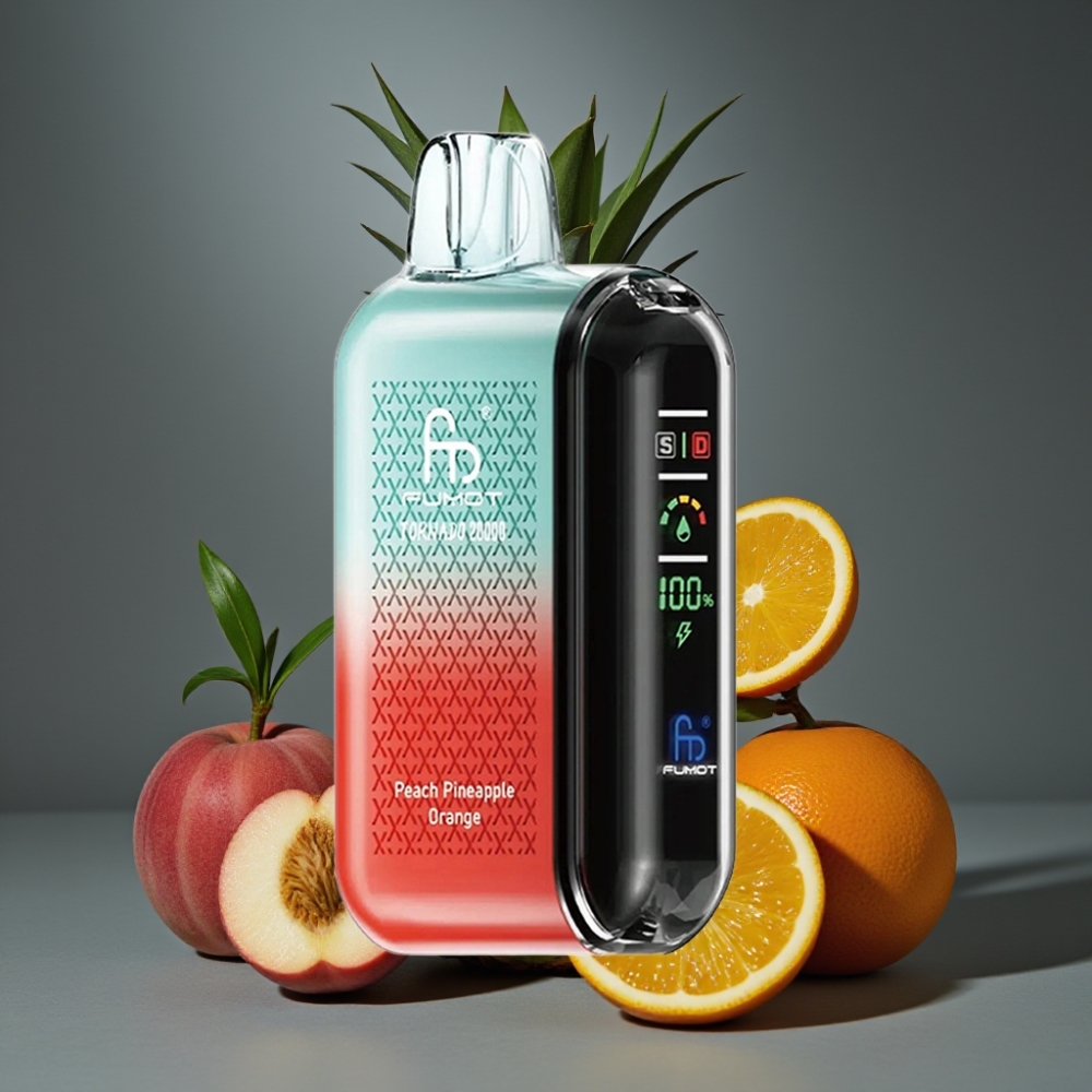 Fumot Tornado 20000 Puffs Dual Mesh Coil 20ml Pêssego Abacaxi Laranja Fumot Tornado 20000 Puffs Dual Mesh Coil 20ml Pêssego Abacaxi Laranja