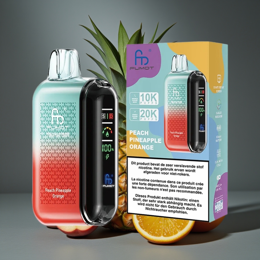 Fumot Tornado 20000 Puffs Dual Mesh Coil 20ml Pêssego Abacaxi Laranja