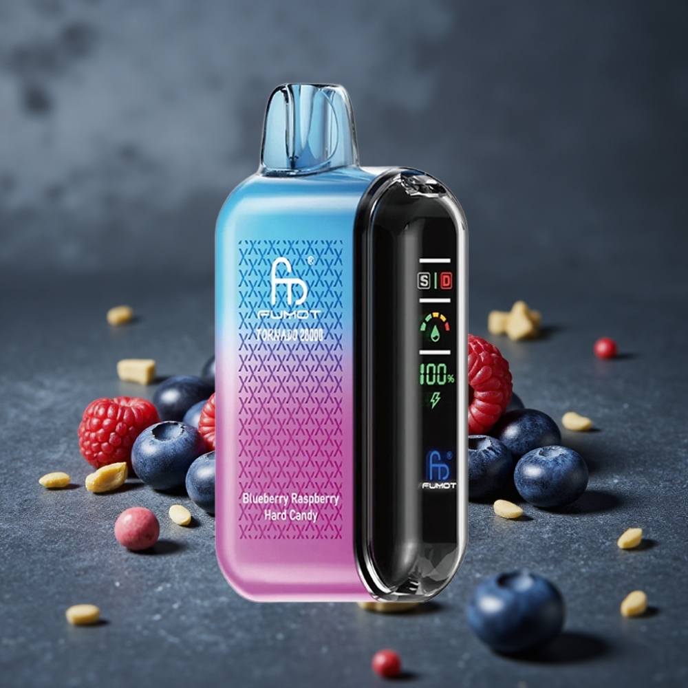 Fumot Tornado 20000 Puffs Dual Mesh Coil 20ml Sabor Mirtilo Framboesa Bala Azeda