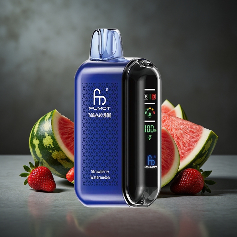 Fumot Tornado 20000 Puffs Dual Mesh Coil Morango Melancia Display Recarregável