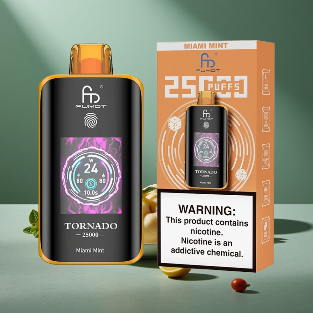 Fumot Tornado 25000 Puffs HD Screen 20ml Miami Mint Recarregável USB-C