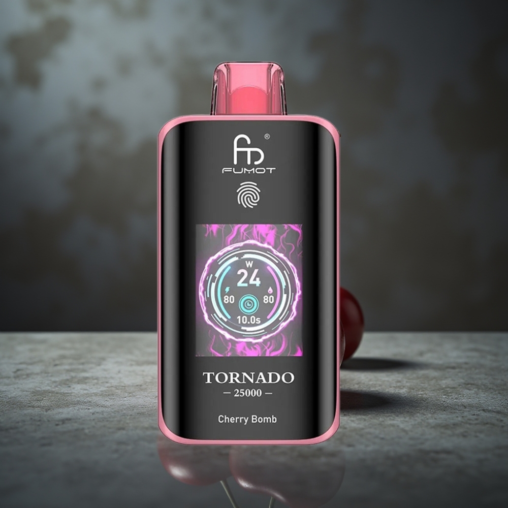 Fumot Tornado 25000 Puffs HD Screen 700mAh Bateria Recarregável 20ml Sabor Bomba de Cereja Fumot Tornado 25000 Puffs HD Screen 700mAh Bateria Recarregável 20ml Sabor Bomba de Cereja