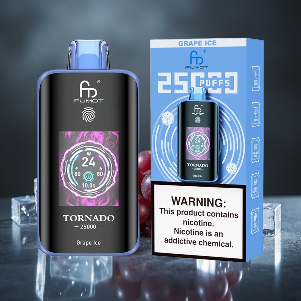 Fumot Tornado 25000 Puffs HD Screen 700mAh Recarregável 20ml Uva Gelo