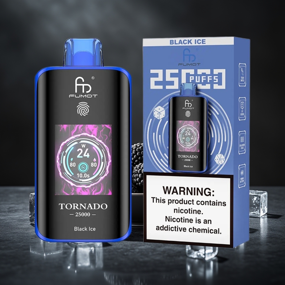 Fumot Tornado 25000 Puffs HD Screen 700mAh Recarregável Gelo Negro