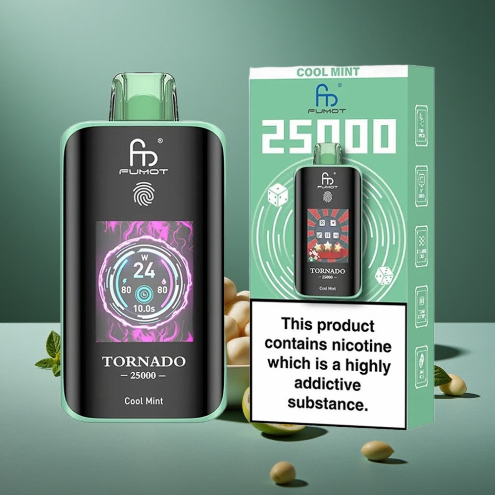 Fumot Tornado 25000 Puffs HD Screen 700mAh Recarregável Menta Fresca 20ml Type-C