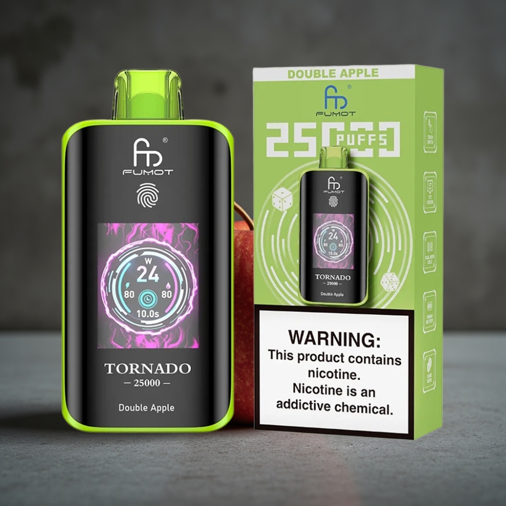 Fumot Tornado 25000 Puffs Recarregável 700mAh Maçã Dupla Tela HD Tipo-C