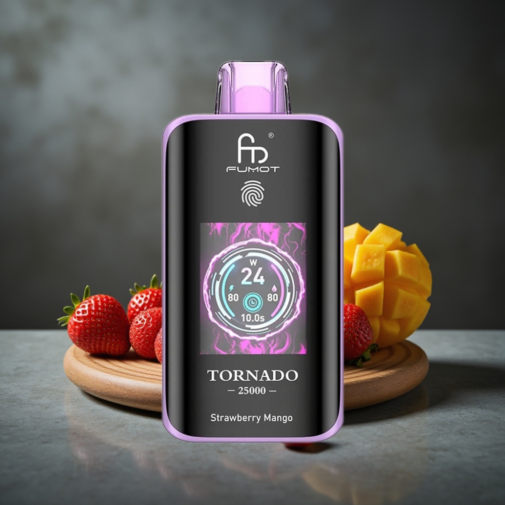 Fumot Tornado 25000 Puffs Recarregável 700mAh Tela HD Morango Manga Fumot Tornado 25000 Puffs Recarregável 700mAh Tela HD Morango Manga