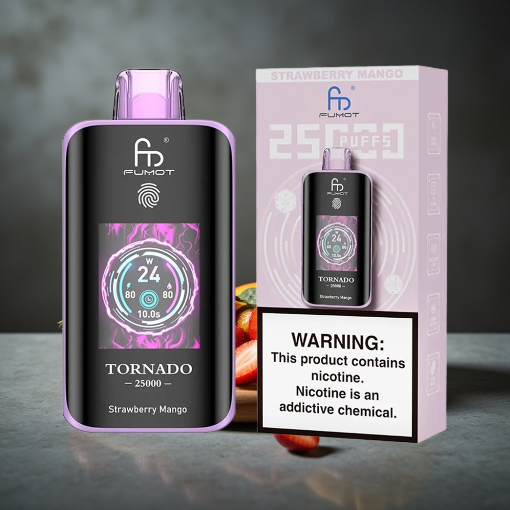 Fumot Tornado 25000 Puffs Recarregável 700mAh Tela HD Morango Manga