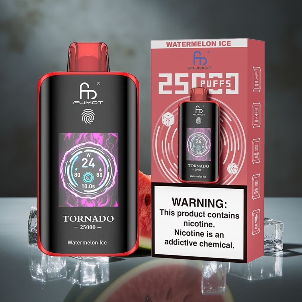 Fumot Tornado 25000 Puffs Recarregável Bateria 700mAh Tipo-C Sabor Melancia Gelo