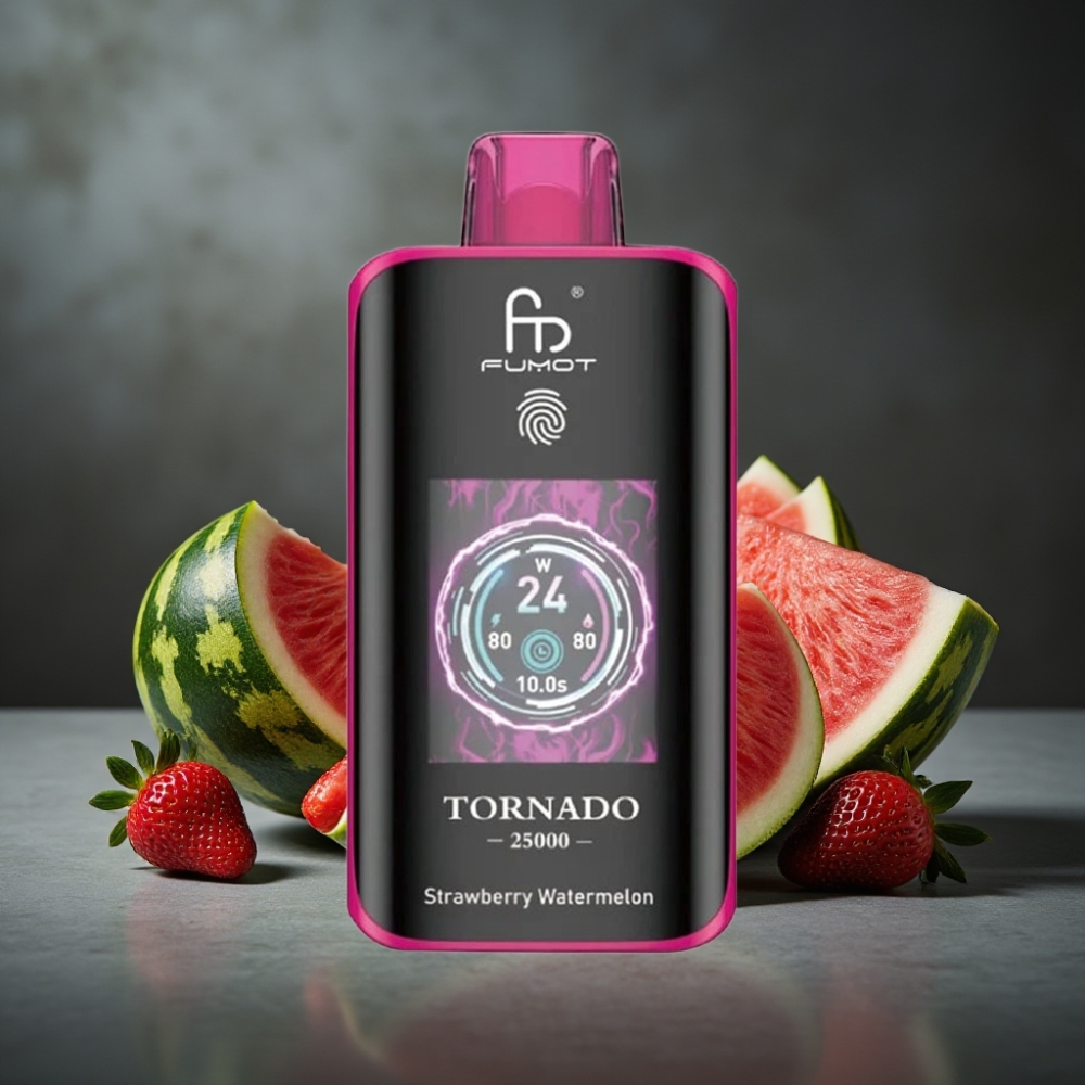 Fumot Tornado 25000 Puffs Tela HD Bateria 700mAh Recarregável Morango Melancia Fumot Tornado 25000 Puffs Tela HD Bateria 700mAh Recarregável Morango Melancia