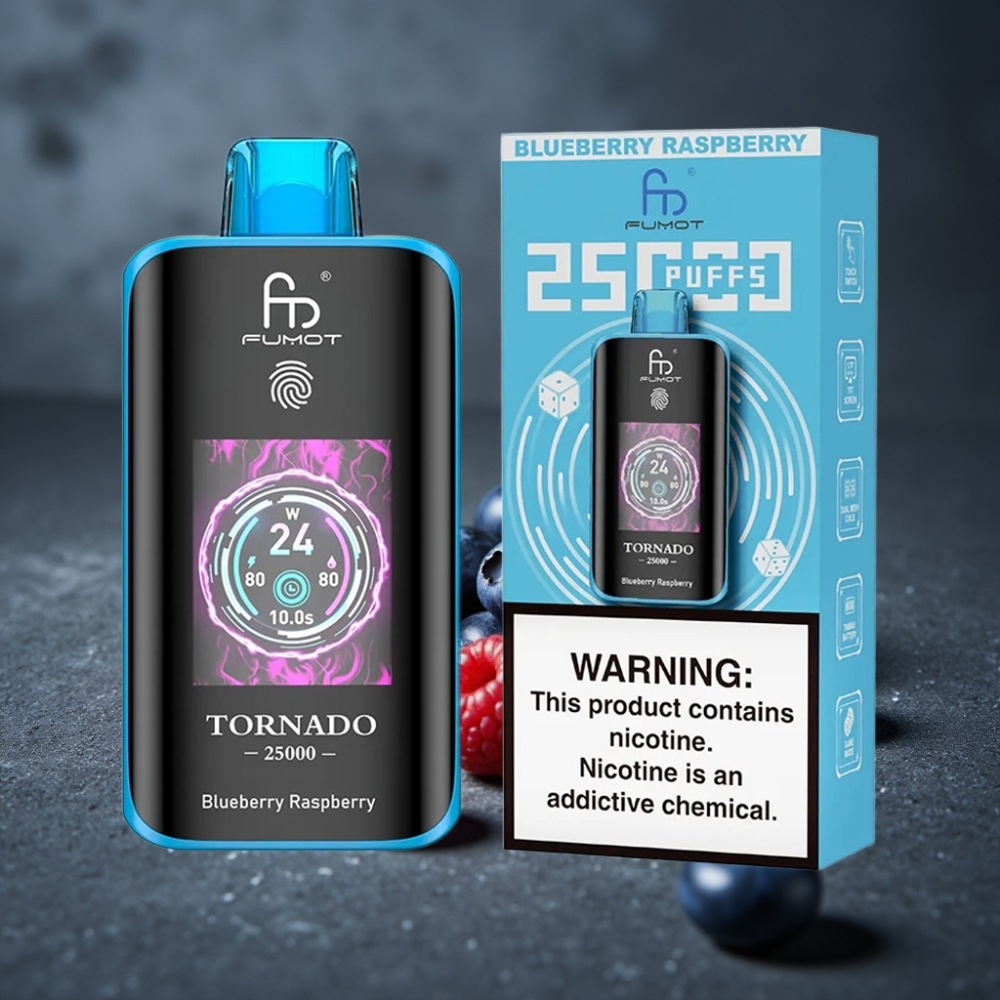 Fumot Tornado 25000 Puffs Tela HD Bateria 700mAh Recarregável Sabor Mirtilo Framboesa