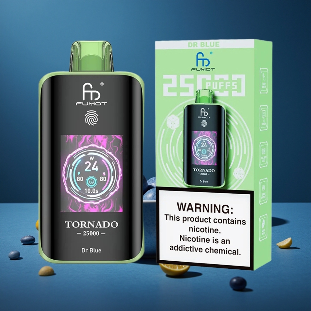 Fumot Tornado 25000 Puffs Tela HD Bateria Recarregável 700mAh Sabor Dr Blue