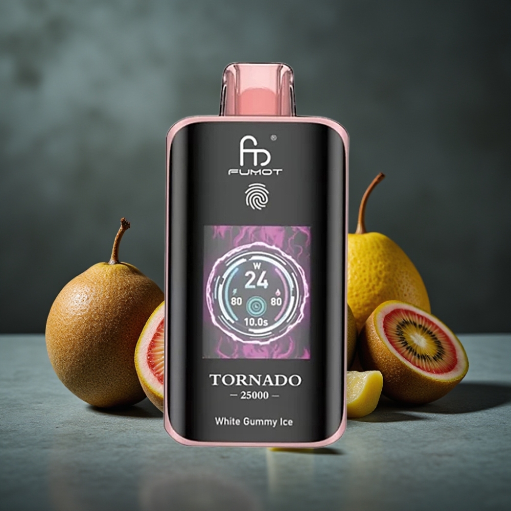 Fumot Tornado 25000 Puffs com Tela HD, Bateria 700mAh Recarregável e Sabor Kiwi Maracujá Goiaba Fumot Tornado 25000 Puffs com Tela HD, Bateria 700mAh Recarregável e Sabor Kiwi Maracujá Goiaba