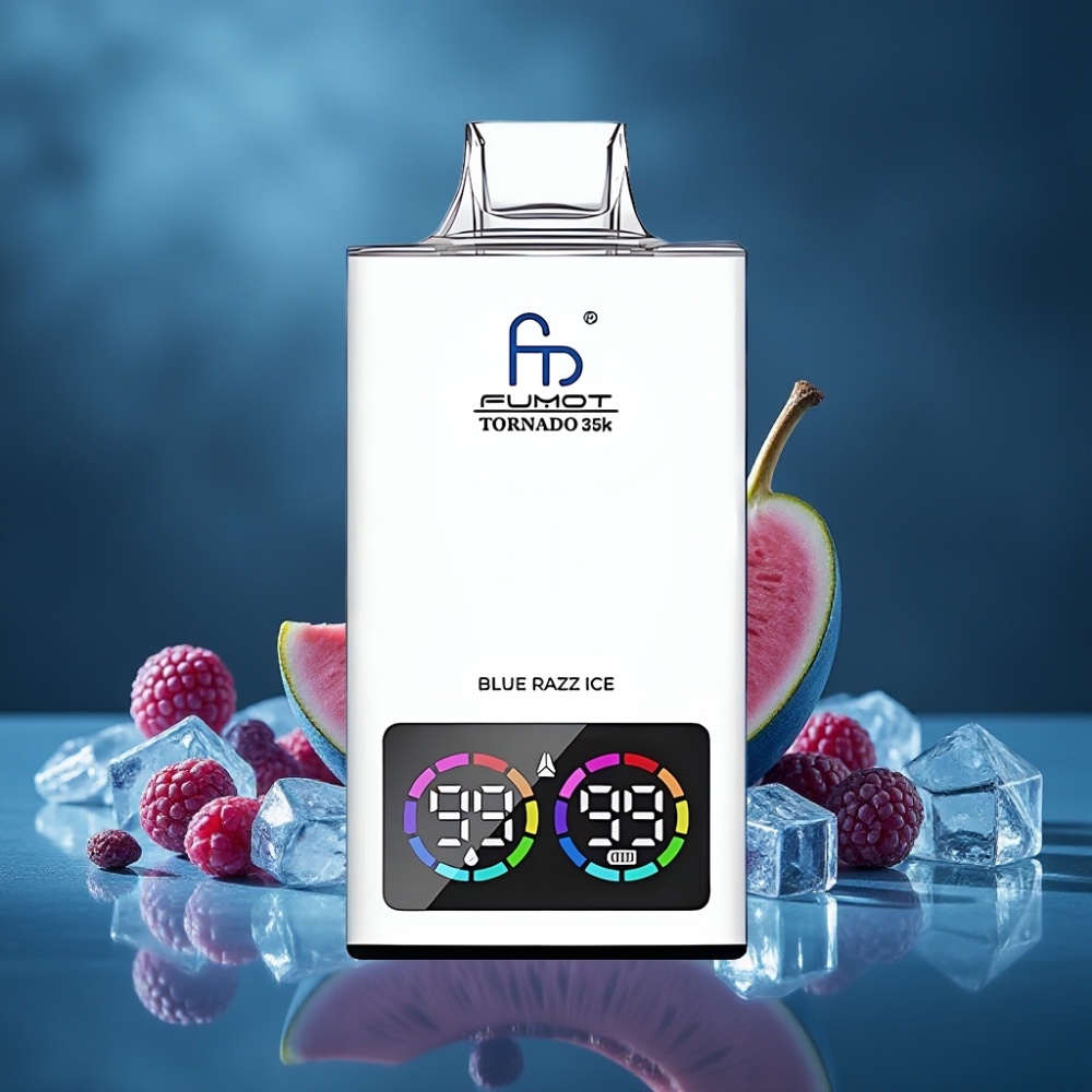 Fumot Tornado 35K 35000 Puffs Dual Mesh Coil 15ml USB-C RGB Lights Blue Razz Ice Fumot Tornado 35K 35000 Puffs Dual Mesh Coil 15ml USB-C RGB Lights Blue Razz Ice