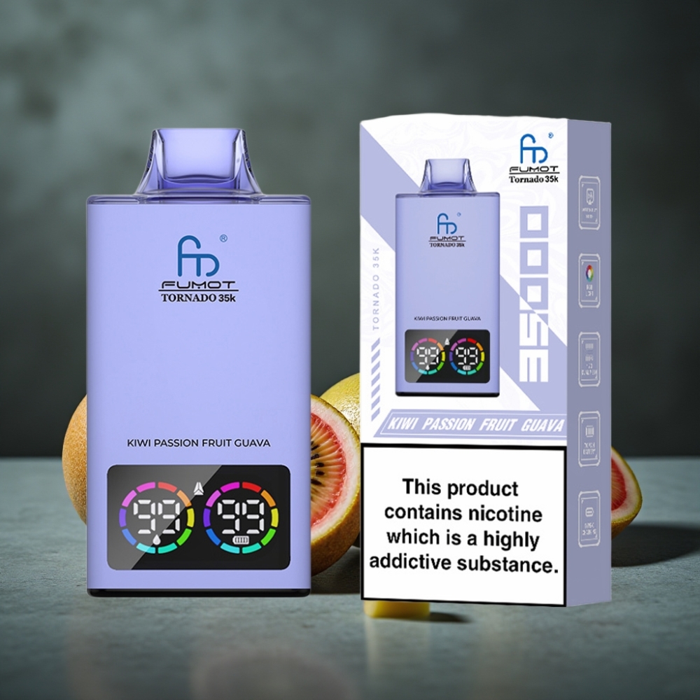 Fumot Tornado 35K Disposable Vape 35000 Puffs Kiwi Maracujá Goiaba Dual Mesh Coil RGB USB-C