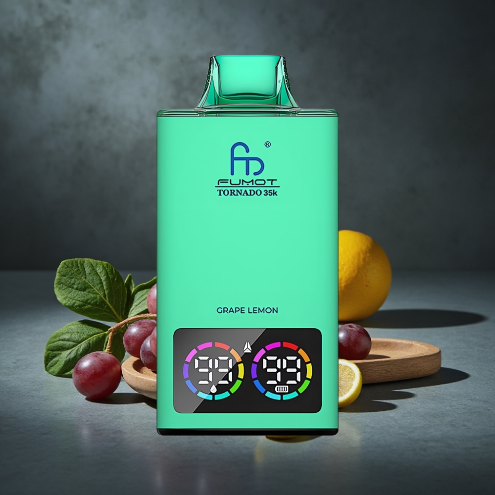 Fumot Tornado 35K Disposable Vape Uva Limão com Dual Mesh Coil, RGB e USB-C Fumot Tornado 35K Disposable Vape Uva Limão com Dual Mesh Coil, RGB e USB-C