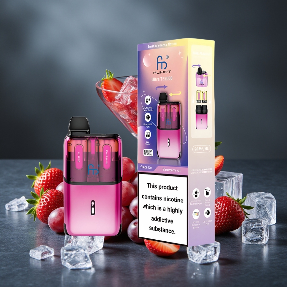 Fumot Ultra T32000 32000 Puffs 24ml Uva Gelo - Morango Gelo Carregamento Tipo-C Mesh Coil