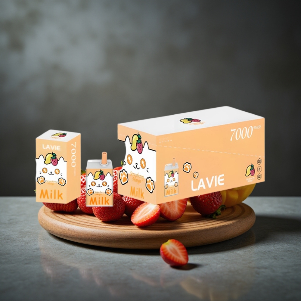 LAVIE Milk 7000 Puffs Morango Manga 16ML 600mAh Recarregável Tipo C