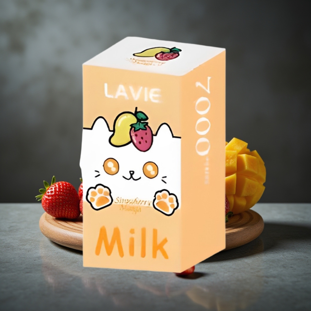 LAVIE Milk 7000 Puffs Morango Manga 16ML 600mAh Recarregável Tipo C