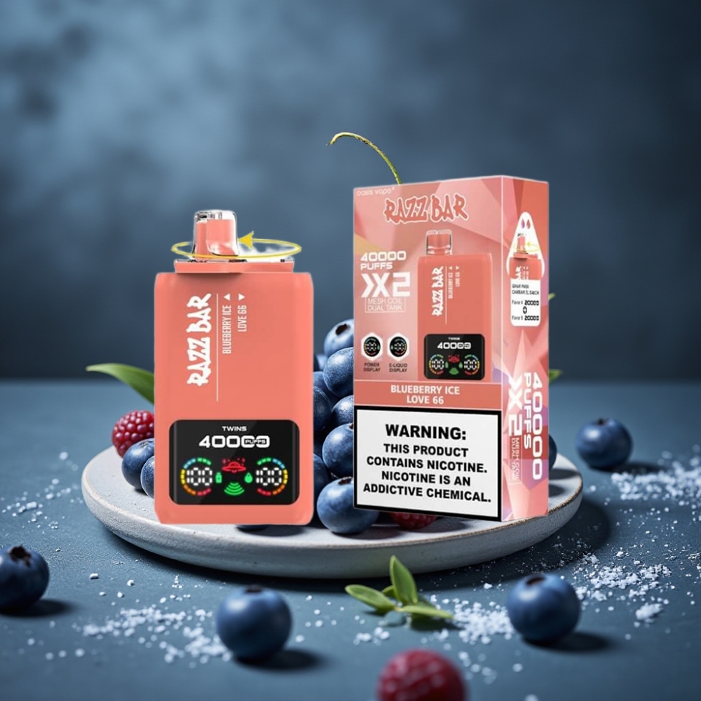 Razz Bar 40000 Puffs Disposable Vape Tela de Potência, GELO DE MIRTILO & LOVE 66, 1.0Ω×2 Mesh Coil Razz Bar 40000 Puffs Disposable Vape Tela de Potência, GELO DE MIRTILO & LOVE 66, 1.0Ω×2 Mesh Coil