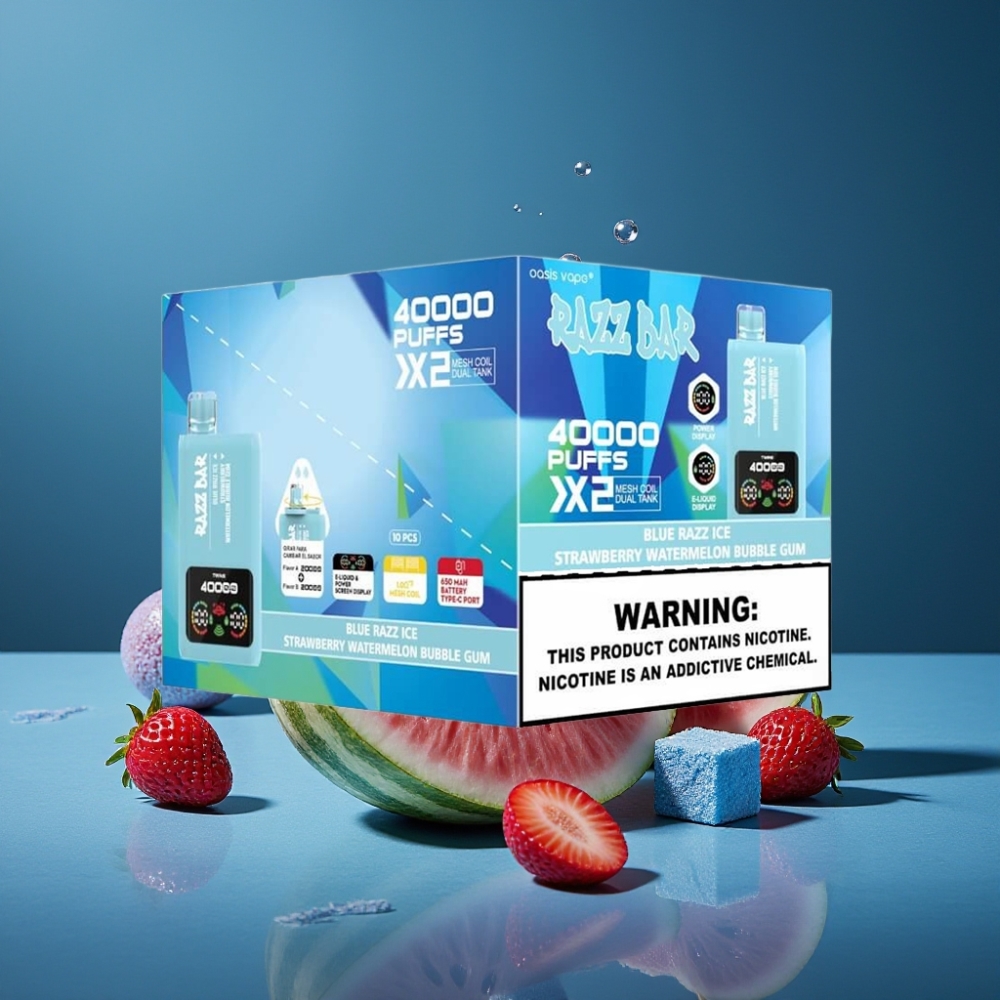 Razz Bar 40000 Puffs Disposable Vape Tela de Potência Tipo-C Sabor FRAMBOESA AZUL GELO-MORANGO MELANCIA CHICLETE