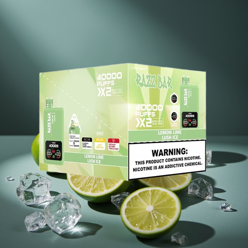 Razz Bar 40000 Puffs Power Screen Display 1.0Ω×2 Mesh Coil LIMÃO LIMA & LUSH ICE