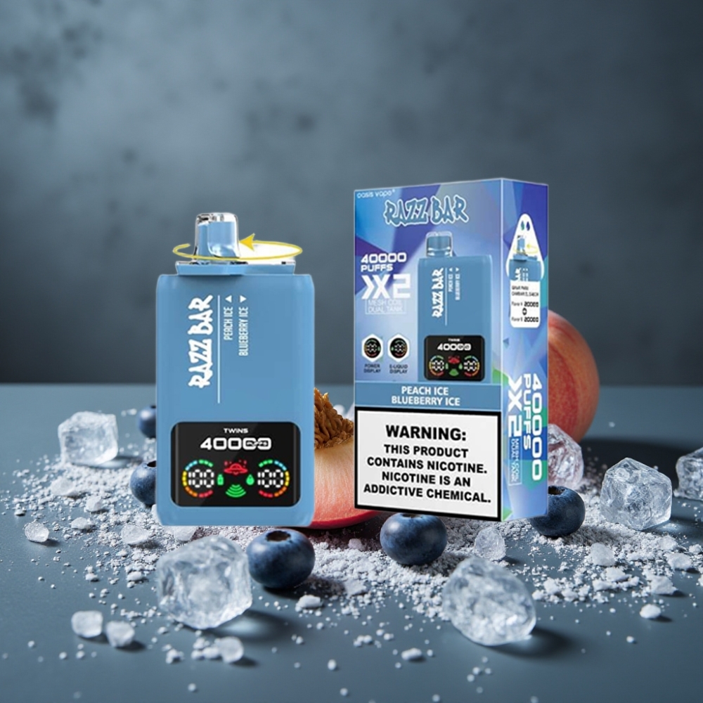 Razz Bar Disposable Vape 40000 Puffs Tela de Energia Tipo-C Sabor Pêssego Gelado & Mirtilo Gelado Razz Bar Disposable Vape 40000 Puffs Tela de Energia Tipo-C Sabor Pêssego Gelado & Mirtilo Gelado