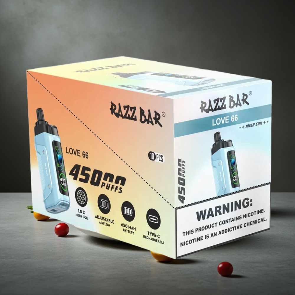 Razz Bar 45000 Puffs Disposable Vape Amor 66 com Bobina Mesh 1.0 Ohm e Bateria 650 mAh