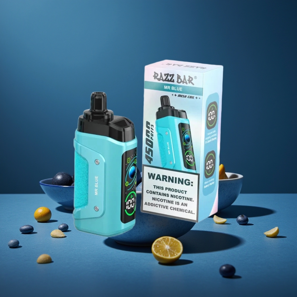 Razz Bar 45000 Puffs Disposable Vape Azul Mr Recarregável com Tipo-C e Fluxo de Ar Ajustável