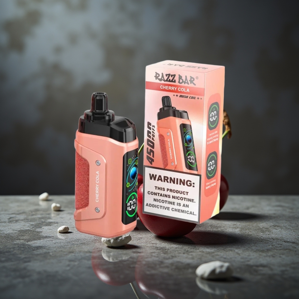 Razz Bar 45000 Puffs Disposable Vape Cereja Cola com Bobina Mesh 1.0 Ohm e Fluxo de Ar Ajustável