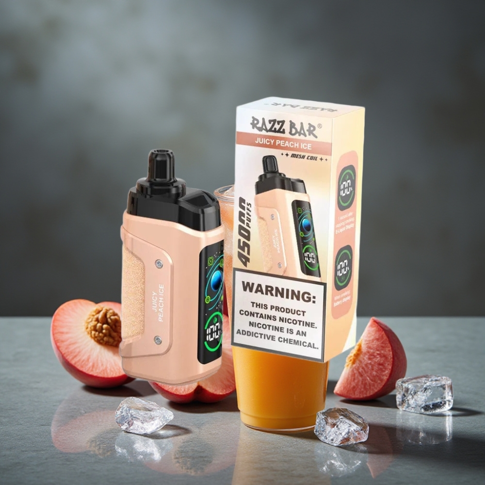 Razz Bar 45000 Puffs Disposable Vape Pêssego Suculento Gelo com Bobina Mesh 1.0 Ohm e Bateria 650mAh