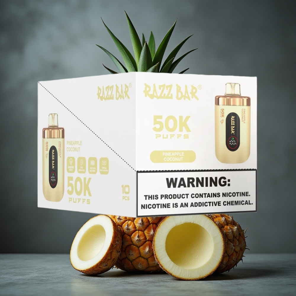 Razz Bar 50K Puffs Disposable Vape Abacaxi Coco Recarregável USB-C 2% Nicotina