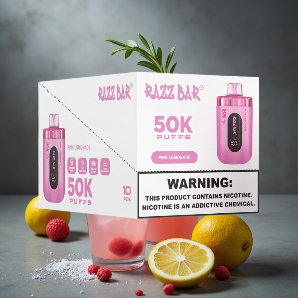 Razz Bar 50K Puffs Recarregável Tipo-C 650Mah Limonada Rosa Disposable Vape
