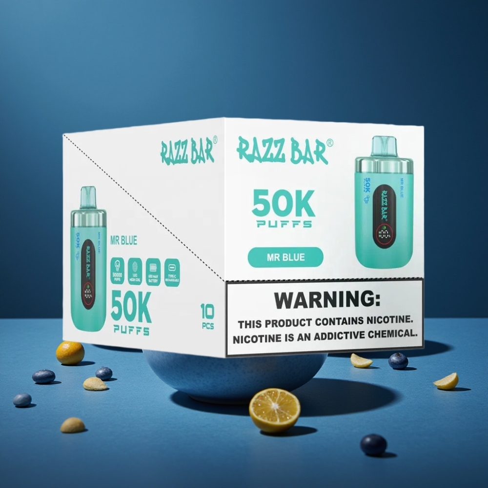 Razz Bar 50K Puffs Recarregável Tipo-C Bateria 650 Mah Sabor Mr Blue