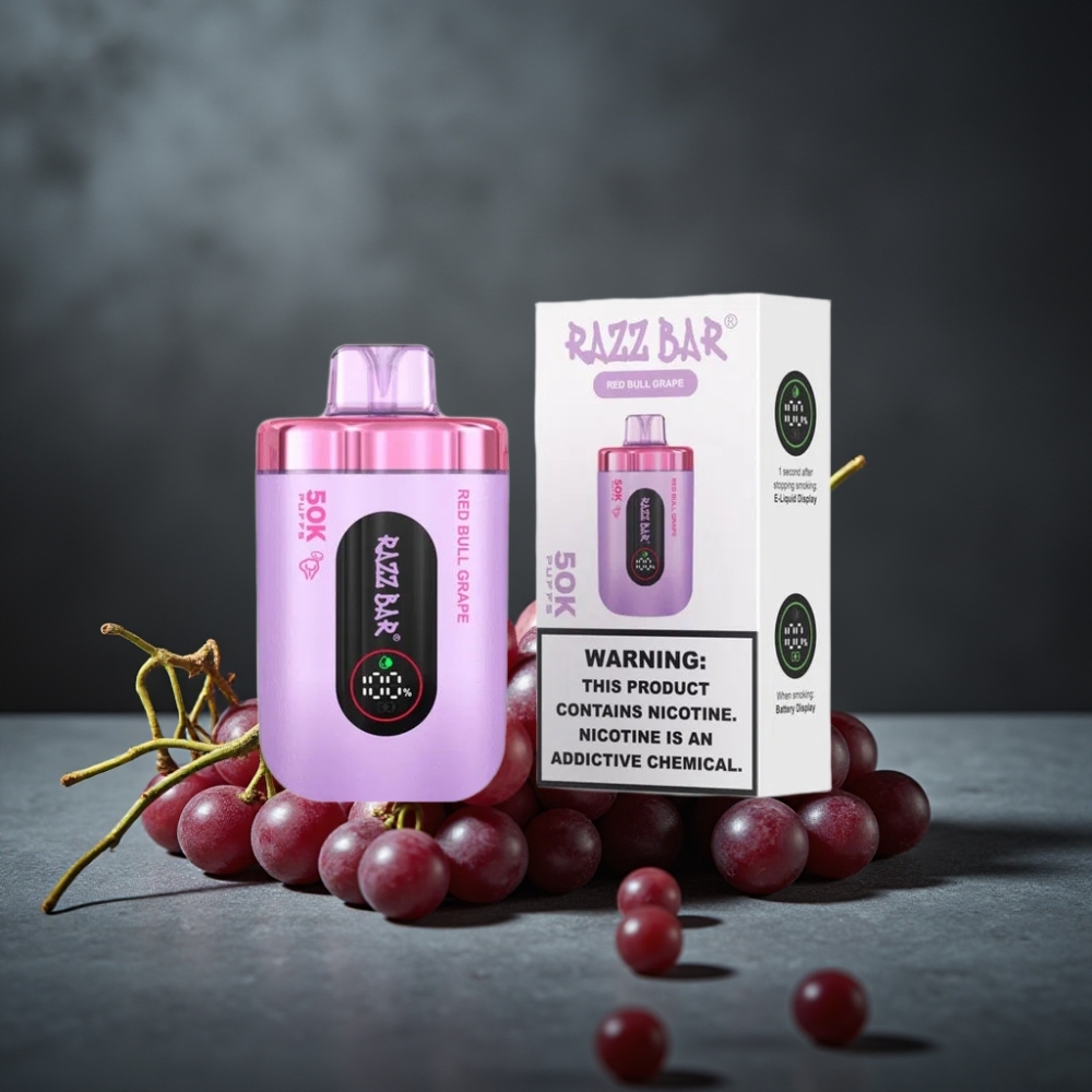 Razz Bar 50K Puffs Recarregável USB-C 650mAh 1.0 Ohm Sabor Uva Red Bull Razz Bar 50K Puffs Recarregável USB-C 650mAh 1.0 Ohm Sabor Uva Red Bull