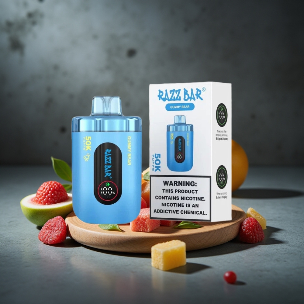 Razz Bar 50K Puffs Recarregável USB-C 650mAh Sabor Ursinho de Goma 2% Nicotina Razz Bar 50K Puffs Recarregável USB-C 650mAh Sabor Ursinho de Goma 2% Nicotina